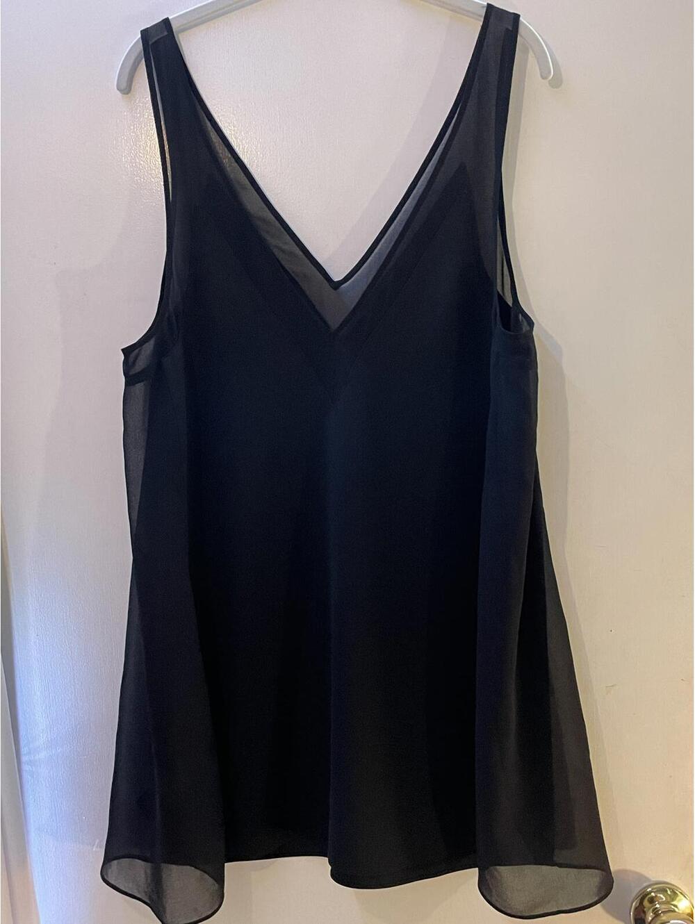 Ted Baker Black Tank Sheer Overlay V-Neck Clean Girl Size Large